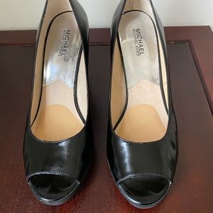 Michael Kors black peep toe wedges